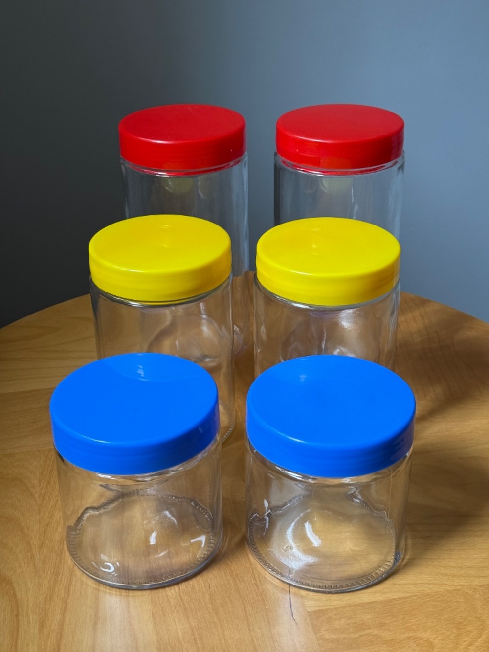 Set of 6 Primary Colour Lidded Glass Multi-Sized Kitchen Storage Containers